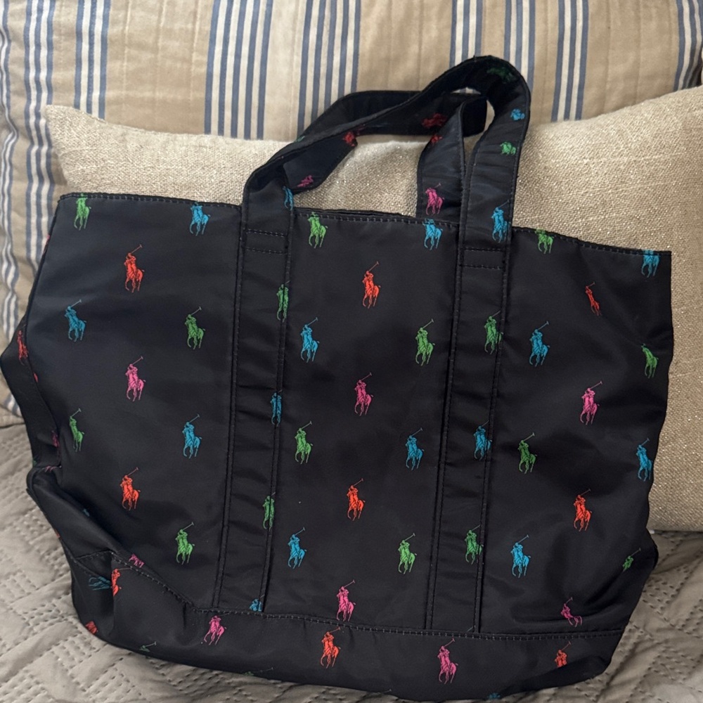Ralph Lauren Black Tote with Colorful Polo Icons
